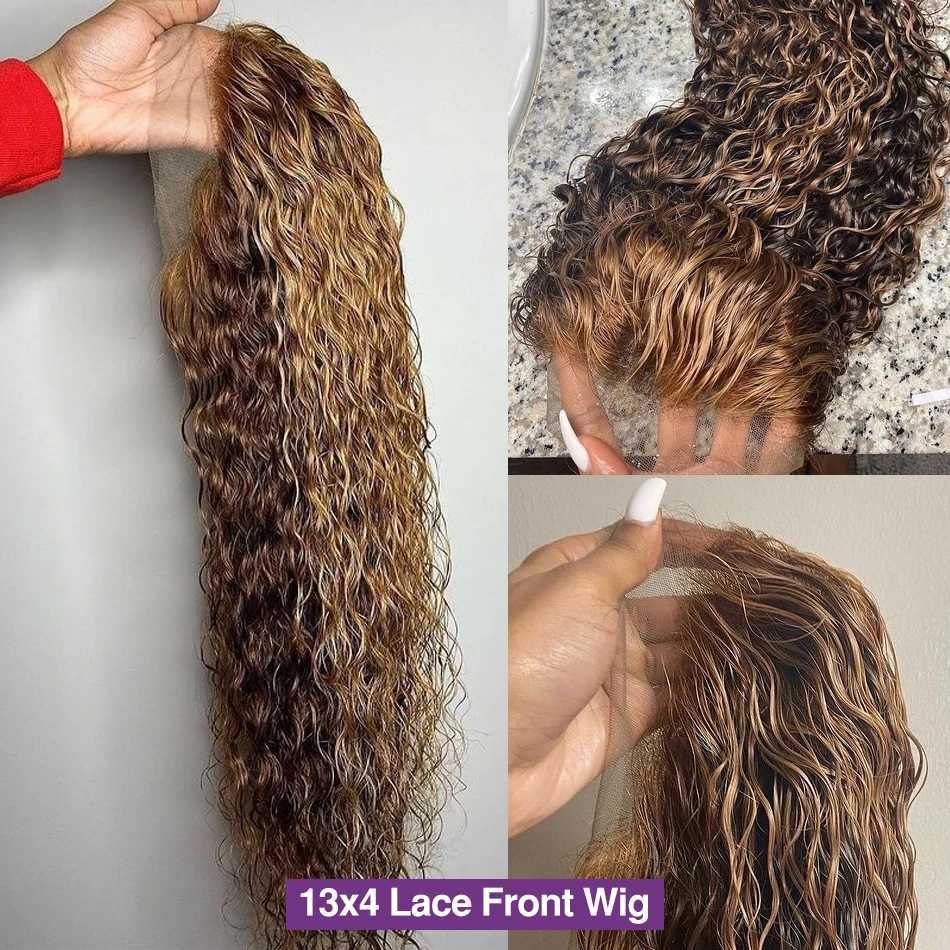 Synthetic Wigs 30 32 Inch Highlight Ombre Lace Frontal Wig Curly Human Hair Wigs 4/ed 13x4 Deep Curly 4x4 Lace Closure Wigs For Women 240328 240327