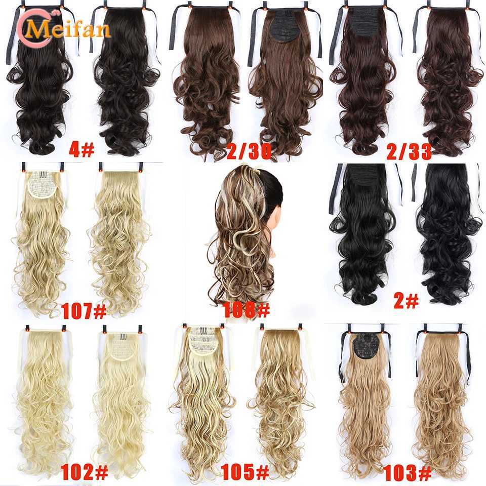 Perucas sintéticas Perucas sintéticas MEIFAN Onda longa rabo de cavalo encaracolado pedaços de cabelo sintético fita cordão envoltório clipe em rabo de cavalo pedaços de cabelo falso 240328 240327