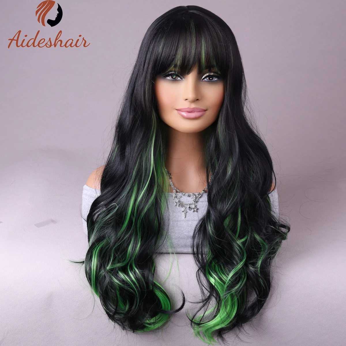 Synthetic Wigs Cosplay Wigs Black wig with bangs Natural medium length straight wig for women heat resistant fiber synthetic wig for daily Cosplay 240328 240327