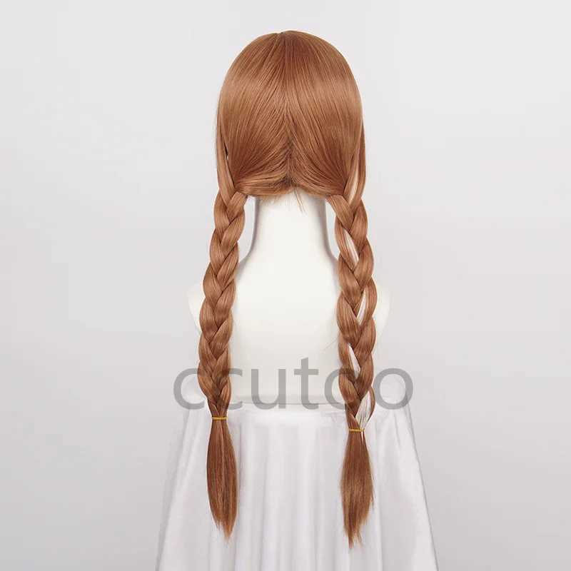 Synthetic Wigs Cosplay Wigs Halloween Women Princess Anna Wig Brown Braids Adult Party Synthetic Hair + Wig Cap 240328 240327