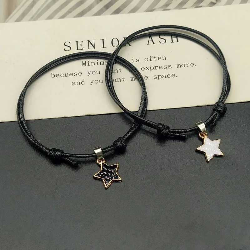 Bangle new fashion bracelets for couples black white ropes star bracelet for women and men paired bracelets gifts for lovers 240319