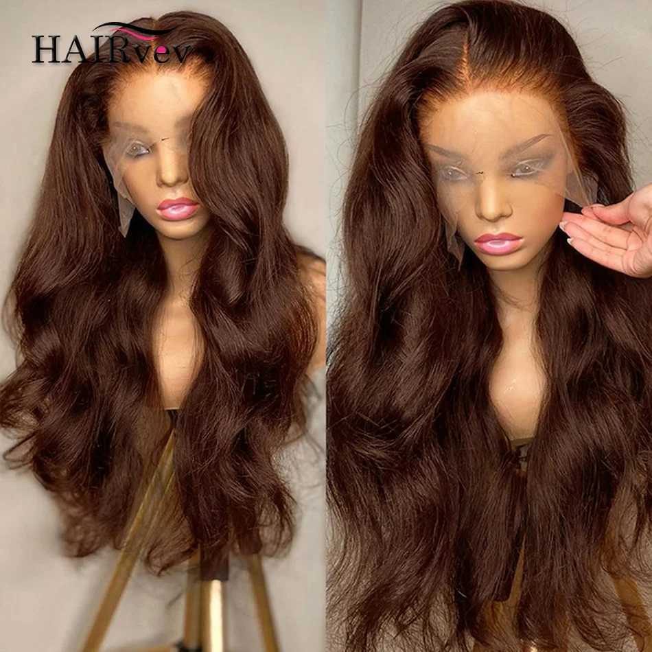 Synthetische pruiken Synthetische pruiken HD -chocoladebruin 13x4 Body Wave Lace Voorpruik Glueless Braziliaans bruin 13x6 Lace frontale pruiken voor vrouwen Human Hair Voorgepeperte 240329