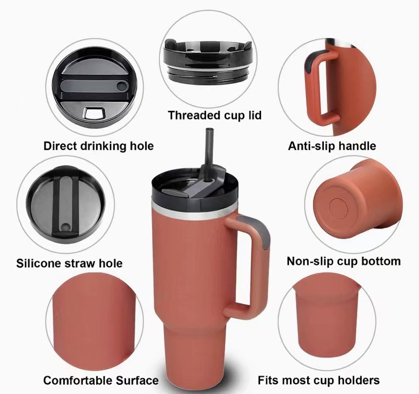 H2.0 40oz Handle Cup 304 stainless steel car cup Vacuum double portable ice bar straw thermos cup