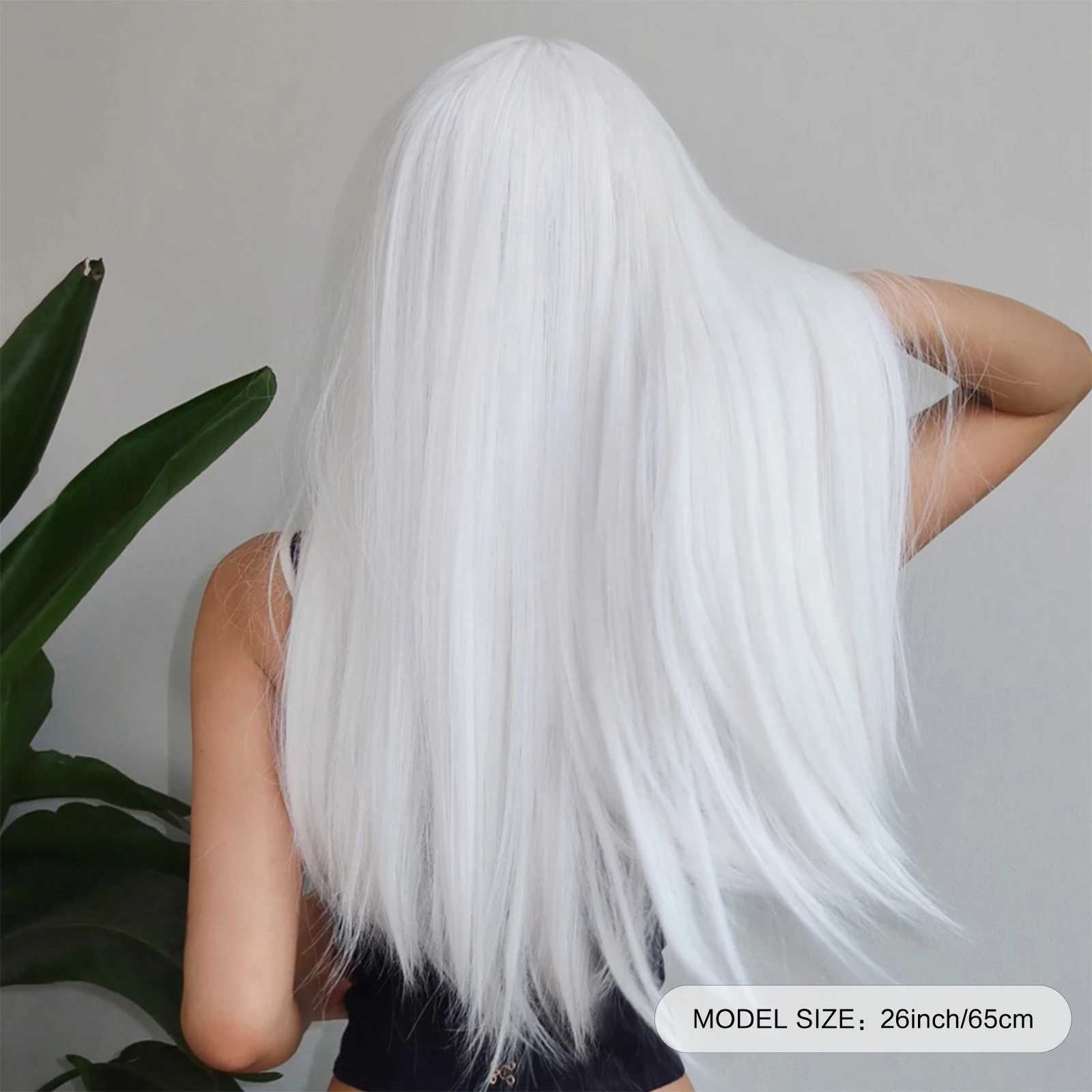 Synthetic Wigs HENRY MARGU White Long Straight Synthetic Wigs for Women Colorful Cosplay Party Fake Hair with Bangs White Wig HighTemperature 240328 240327