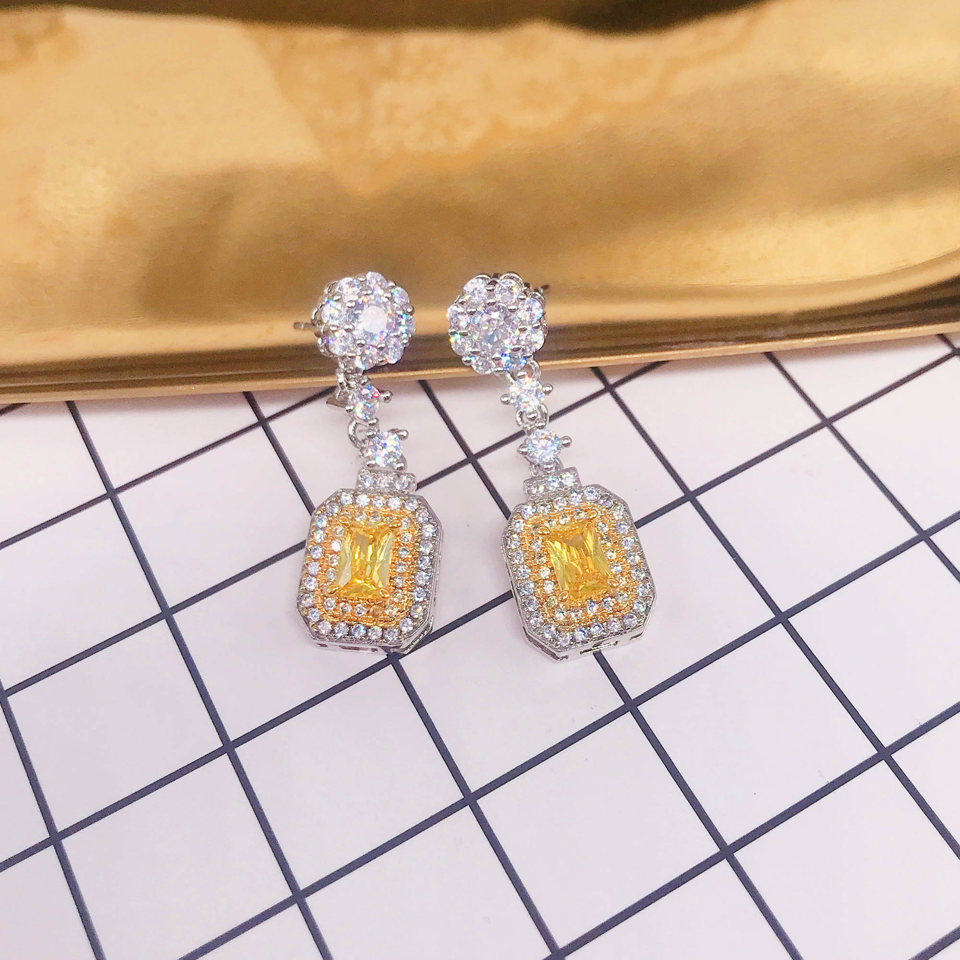 Choucong marca brincos pendurados jóias de luxo 925 prata esterlina princesa corte amarelo 5a zircão cúbico cz diamante pedras preciosas festa feminino gota brinco presente