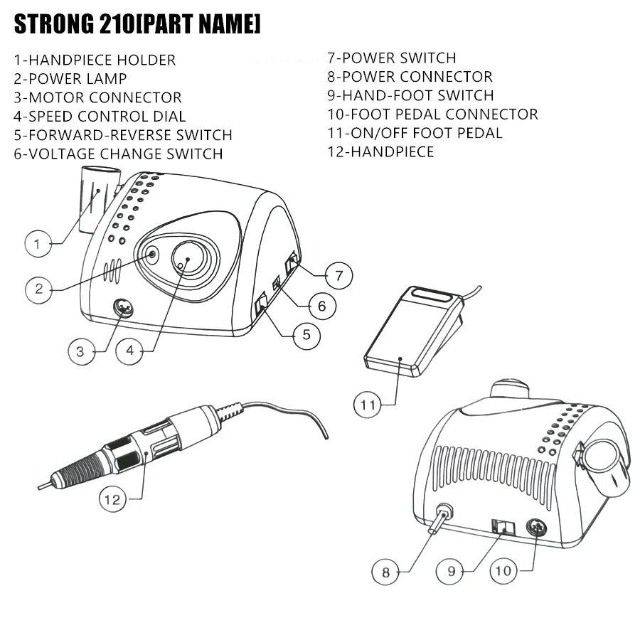 Kits 65w 35000rpm Strong 102 Handle Electric Nail Drill Hine Strong 210 Model Manicure Pedicure Nail File Bit Nail Art Equipment