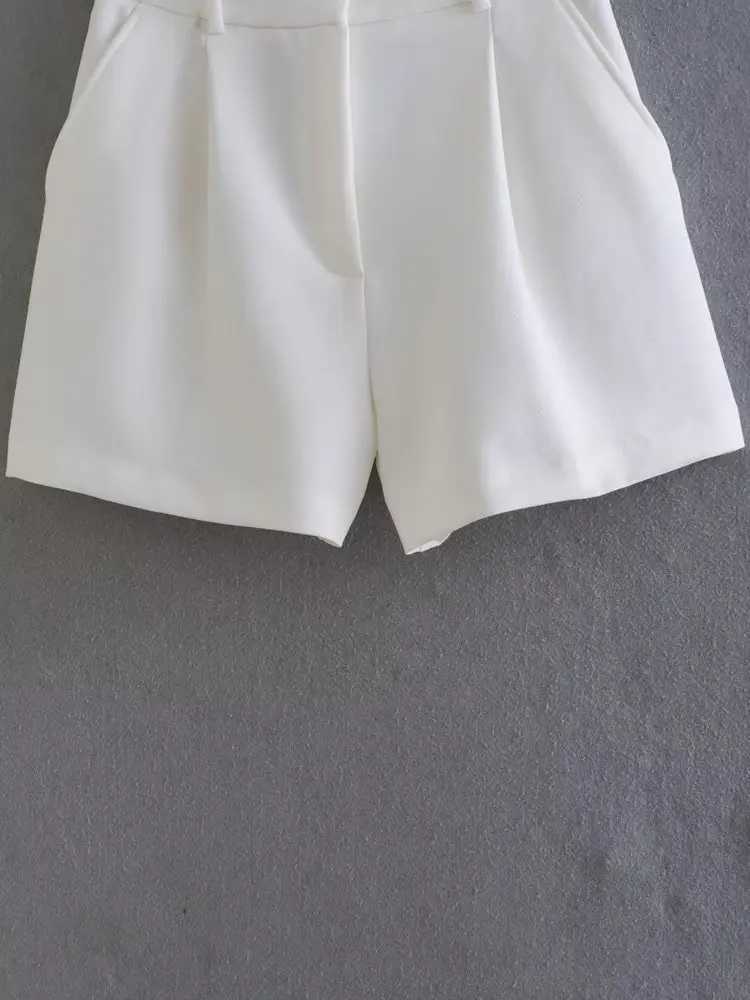 Shorts femininos willshela moda feminina branco plissado frente zíper shorts vintage cintura alta feminino chique senhora shortsl2403