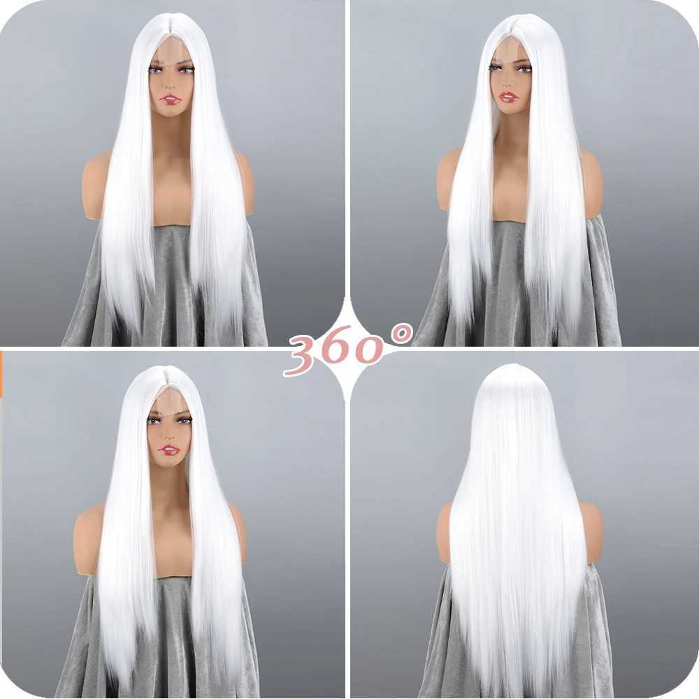 Synthetic Wigs Cosplay Wigs White Long Straight Front Synthetic Wig Without Bangs For Women Hair Fibers Are Heat Resistant Cosplay Daily Wear 240328 240327