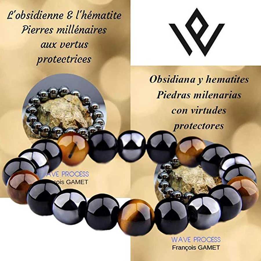 Bracciale rigido naturale nero ossidiana ematite perline colore occhio di tigre bracciali uomo protezione magnetica della salute donna gioielli anima Pulser Hombre 240319