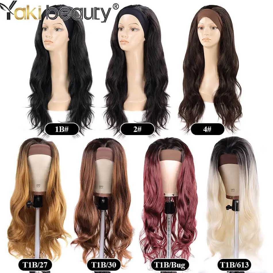 Synthetic Wigs Cosplay Wigs 28Inch Synthetic Wavy Ice Headband Wig For Women Afro Glueless Natural Color Black Wedding Party Daily BY YAKI BEAUTY 240329