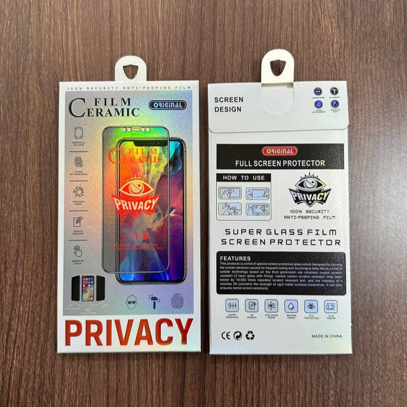 Protector de pantalla de vidrio templado para teléfono estereoscópico Paquetes 3D Caja de venta al por menor de papel para iPhone 15 14 de 6,7 pulgadas Samsung Mobile Anti Peeping Film Embalaje vacío universal