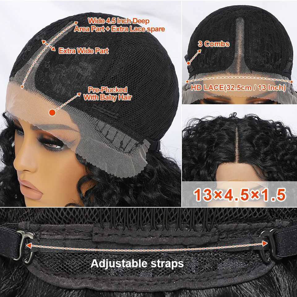 Synthetic Wigs Synthetic Wigs 20 Inch Curly Synthetic Lace Front Wig For Africen Women Black T Part Without Glue Blonde Curly Lace Frontal Wig For Afro Female 240327