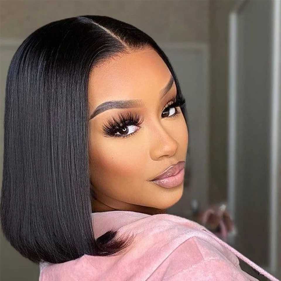 Synthetic Wigs Lace Wigs Wear To Go Wig Short Cute Bob Cut Human Hair Lace Wigs For Women Middle Part Lace Wig Peruvian Remy Short Straight Lace Bob Wig 240329