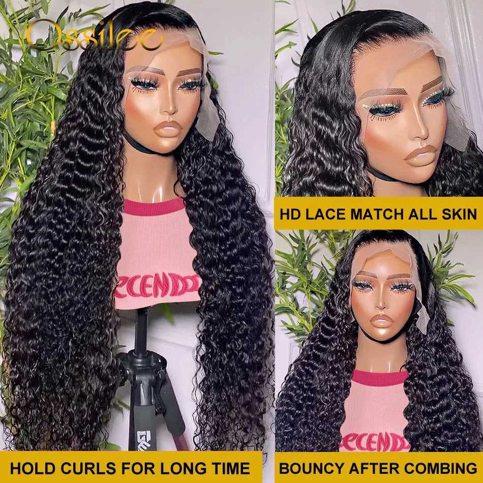 Synthetic Wigs Synthetic Wigs Ossilee 36inch Deep Wave 13x4 Full HD Lace Frontal Wig Human Hair 300% Density Brazilian Lace Frontal Wigs Pre Plucked 240328 240327