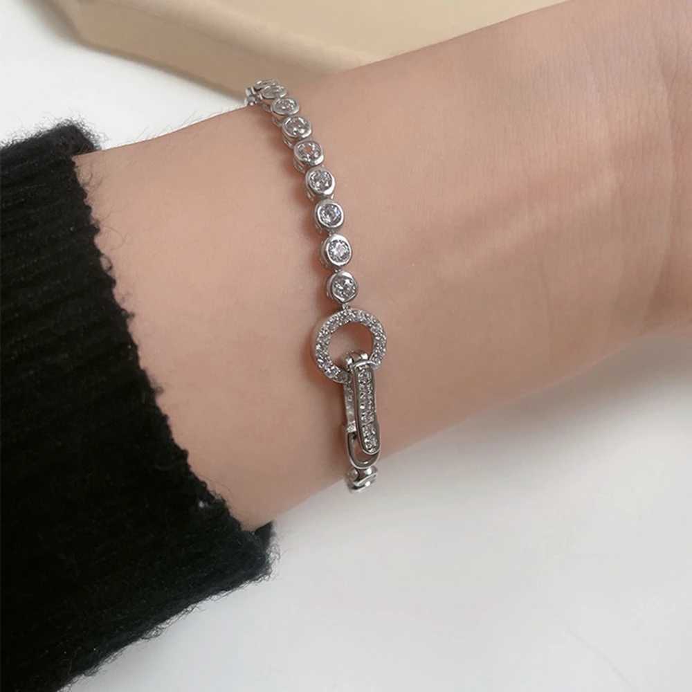 Bangle Wong Rain 100% 925 Sterling Silver Created Moissanite Gemstone Party Fashion Ladies Chain Bangle Fine Jewelry Wholesale 240319