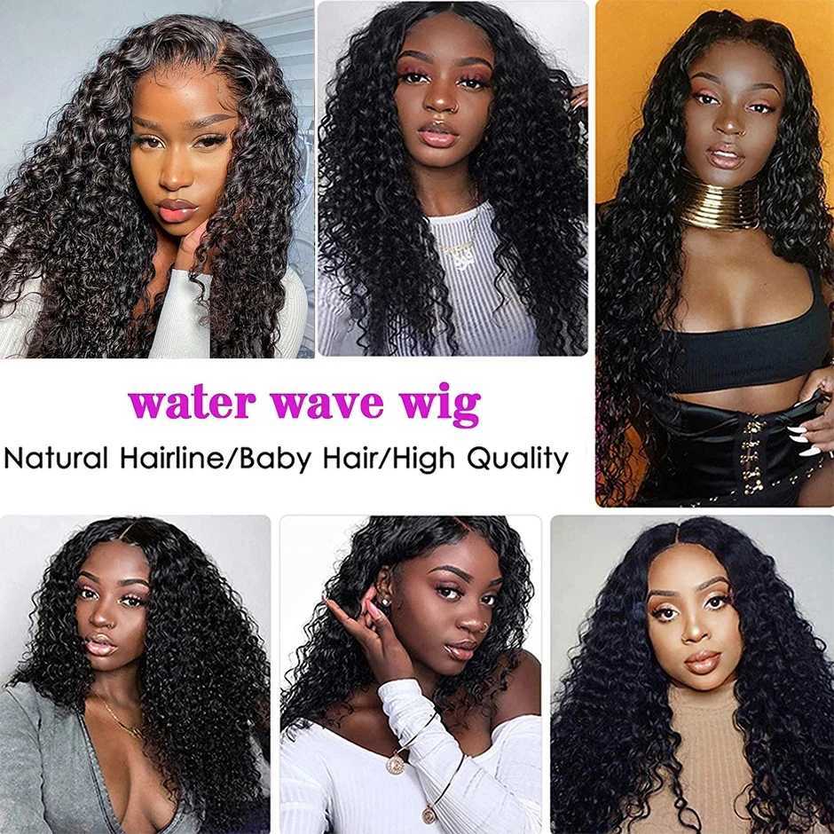 Synthetic Wigs Human Chignons HD Transparent 13x4 13x6 Water Wave Lace Front Human Hair Wigs For Women Wet And Wavy Deep Curly Frontal Wig 4x4 Lace Wig 240328 240327