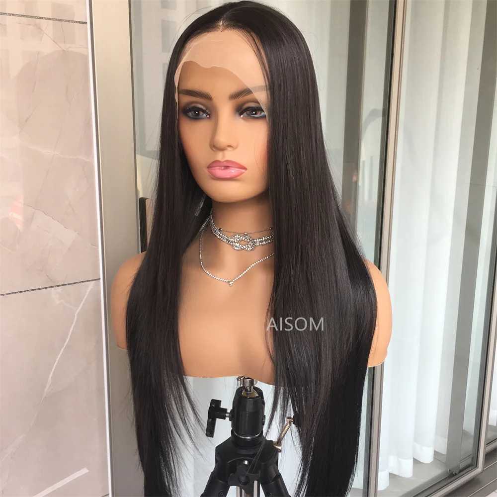 Synthetic Wigs Synthetic Wigs Lace Frontal Straight Lace Wigs for Women Synthetic mix Human Hair 13x4 Lace Front Wig Black 99J Preplucked Glueless Fiber Wig 240329