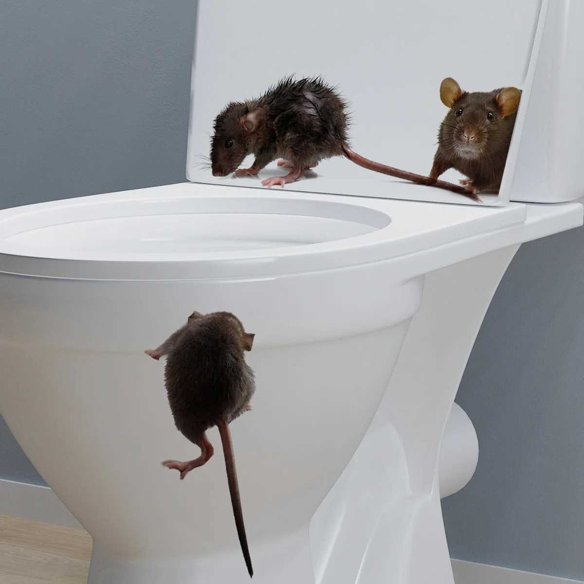 Autocollants de toilette rat souris peur noire, autocollants amusants pour toilettes, décoration de salle de bains, autocollant mural 3D souris de dessin animé 240319