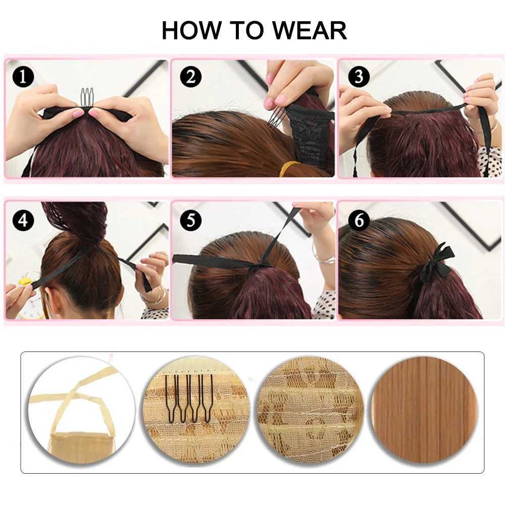 Synthetic Wigs Long Silky Synthetic Straight Ponytails Heat Resistance Fiber for Woman Clip in Hair Pony Tail Hairpiece Ribbon 240328 240327