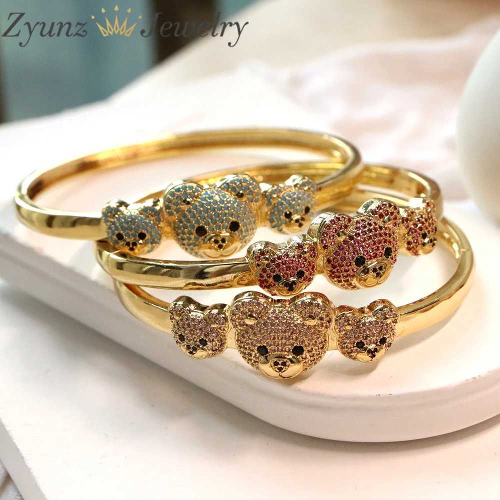 Bangle gold plated straight forever zirconia bracelet with bear gift bracelet for women 240319