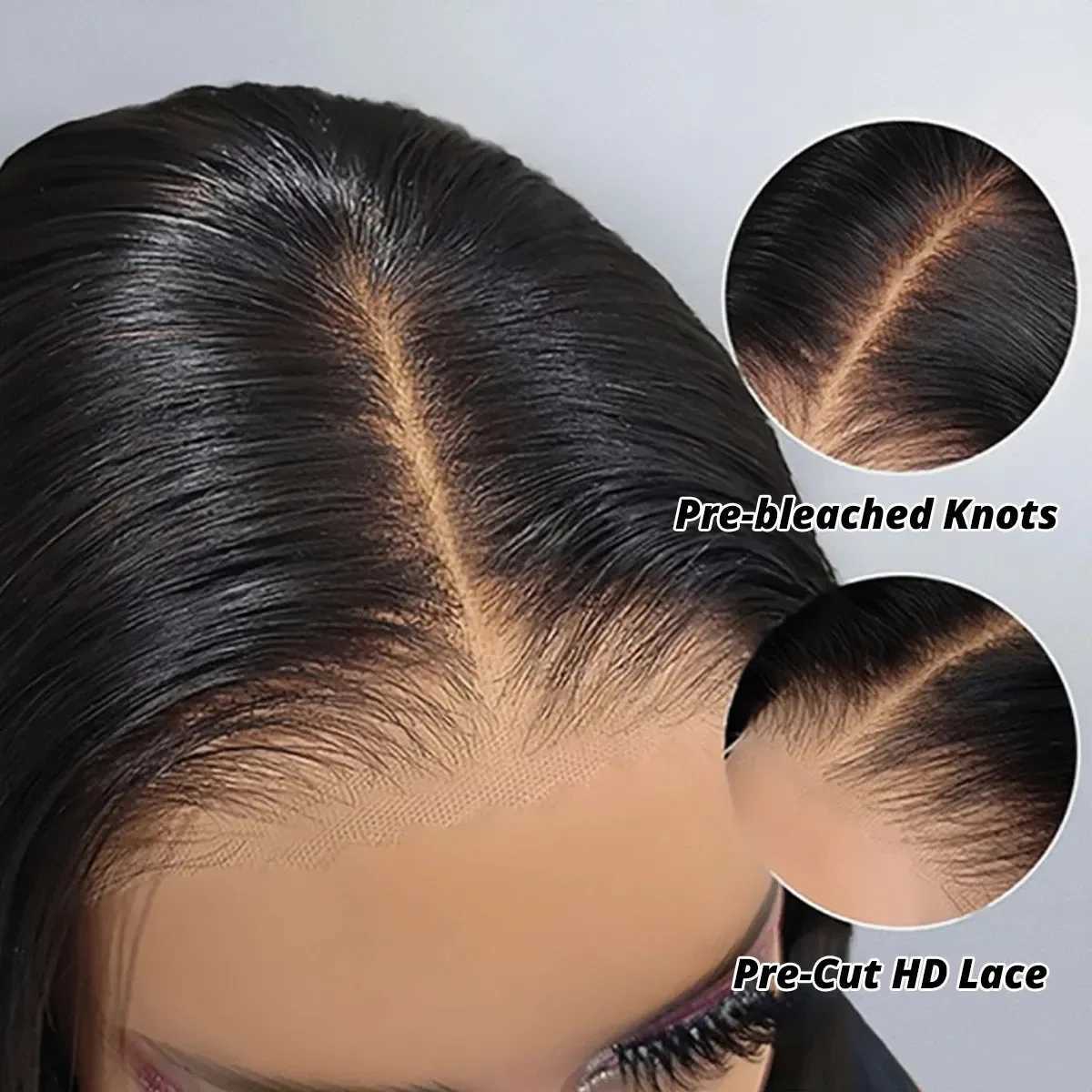 Synthetische pruiken Klaar voor gebruik 5x5 HD Transparante vetersluiting Braziliaanse pruiken voor vrouwen Echt haar Lijmloos Body Wave Kanten Voorkant Pruiken 4x6 Kanten Pruiken 240329