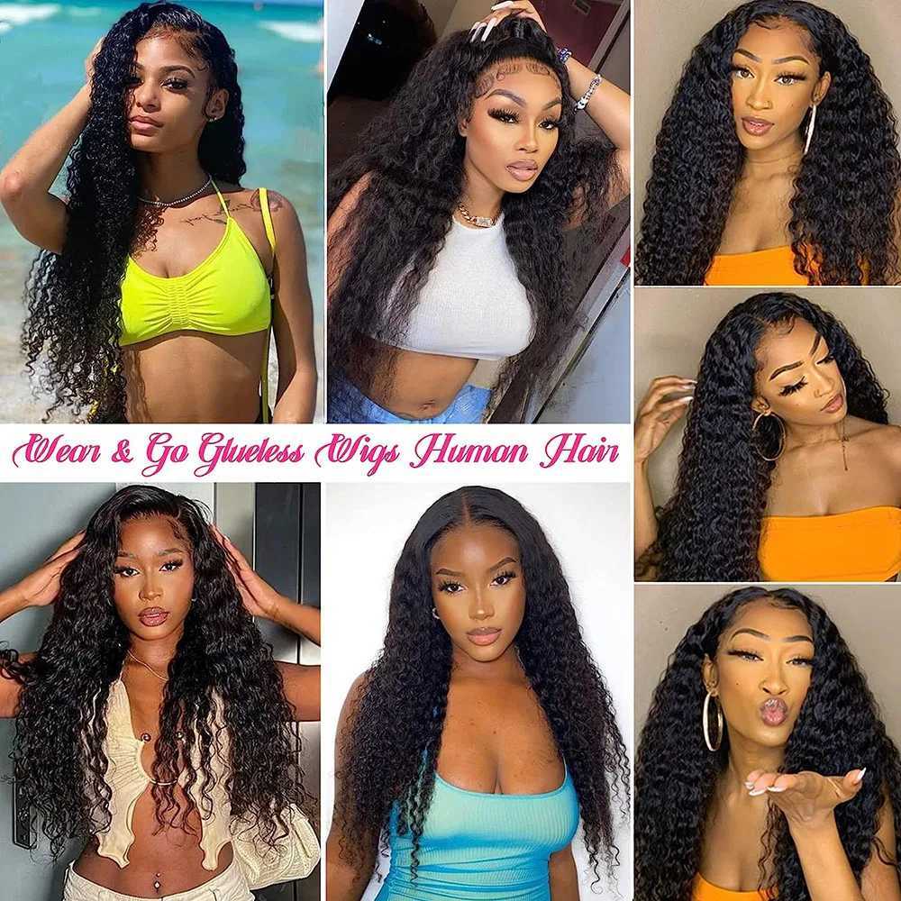 Synthetic Wigs Human Chignons Deep Wave Wear And Go Glueless Lace Frontal Human Hair Wig 4x4 Lace Closure Wig Curly Wave Glueless Human Hair Wig For Women 240328 240327