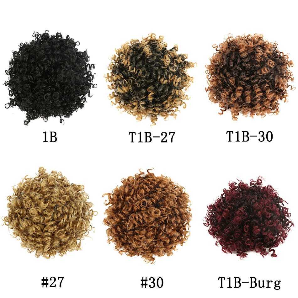 Synthetische pruiken Paardenstaarten Kort Afro Bladerdeeg Knot Paardenstaart Synthetisch Kinky Krullend Haar Chignon Haarstukjes Trekkoord Paardenstaarthaar voor dames 240328 240327