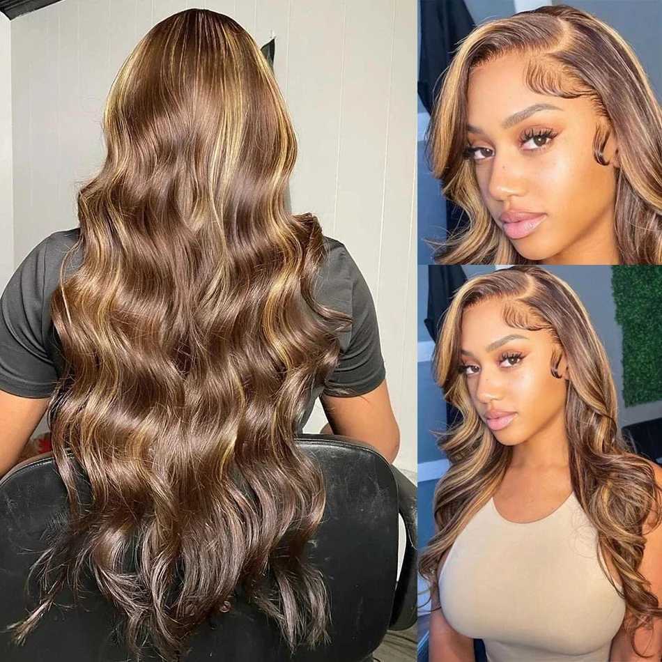 Synthetic Wigs 40 Inch Highlight 13x6 Lace Frontal Human Hair Body Wave Wigs 4/Water Wave HD Transparent 13x4 Lace Front Wig For Women 240329