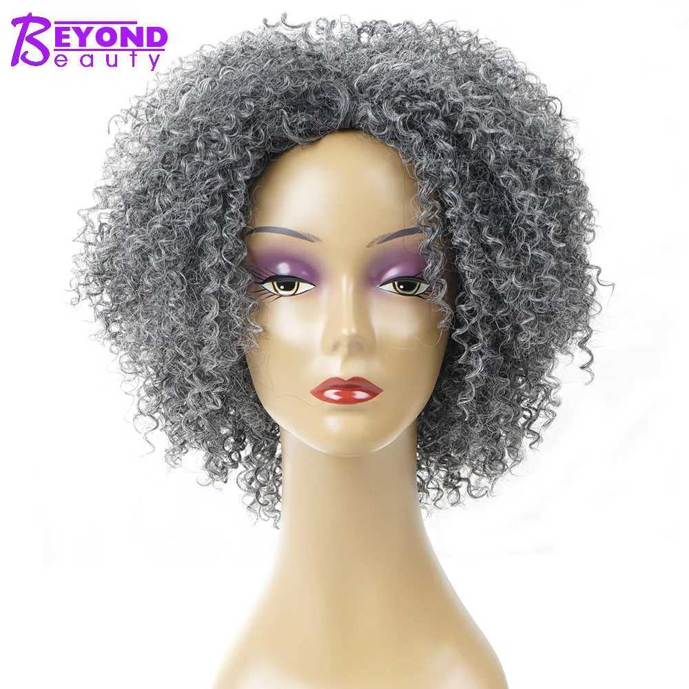 Perruques synthétiques Gris Bob perruque synthétique court gris Afro crépus bouclés perruques pour femmes noir argent afro-américain naturel faux cheveux au-delà de la beauté 240328 240327