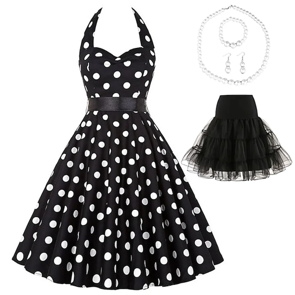 Retro Vintage 1950s Rockabilly Petticoat Hoop Skirt A-Line Dress Tutu Flare Dress Audrey Hepburn Party Party Disquerade Dress