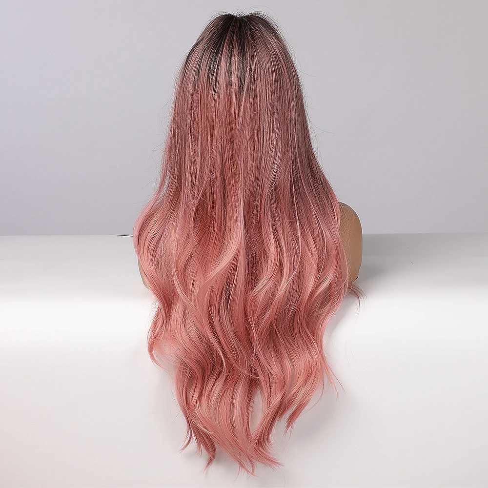 Синтетические парики косплей парики Easihair Long Ombre Pink Synthetic Wigs для женщин Средняя часть волнистые парики для косплее