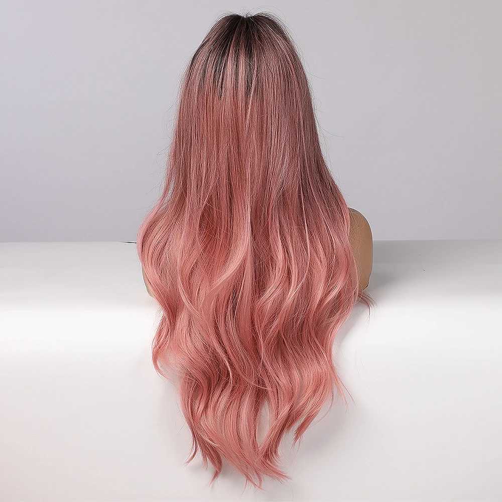 Perruques synthétiques Perruques de cosplay EASIHAIR Perruques synthétiques longues roses ombrées pour femmes avec raie centrale ondulée, cheveux naturels, perruque rose rouge résistante à la chaleur 240328 240327