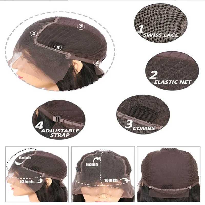 Pelucas sintéticas Pelucas sintéticas Negro profundo Suave 180 Densidad 26 pulgada Largo Sin pegamento Recto 13*6 Pelucas delanteras de encaje para mujeres africanas Babyhair PrePlucked Diario 240327