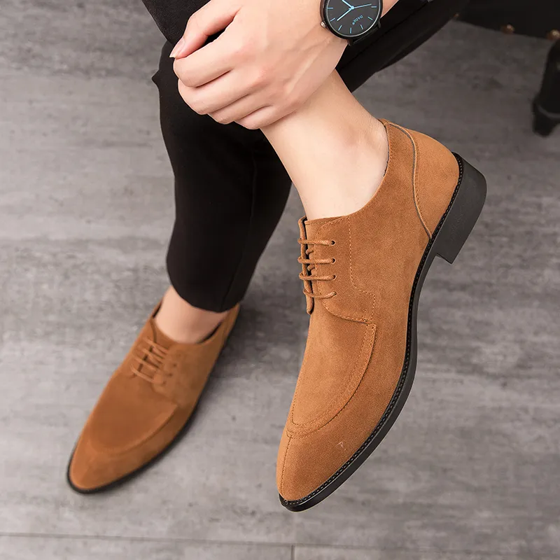 Suede Men Shoes Coffee Black Breathable Lace-up Casual Shoes Oxfords Flock Handmade Dress Shoes