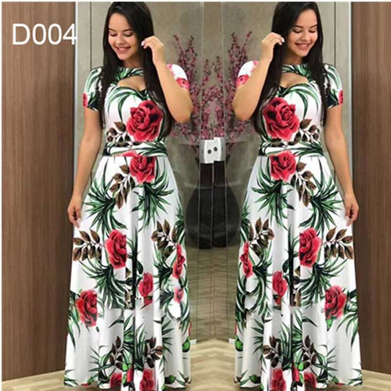 Basic Casual Dresses Womens Elegant Maxi Dress Retro Sexy Floral Dot Print Short Sleeve Boho Evening Dinner Party Hollow Out Dresses Robes 24319