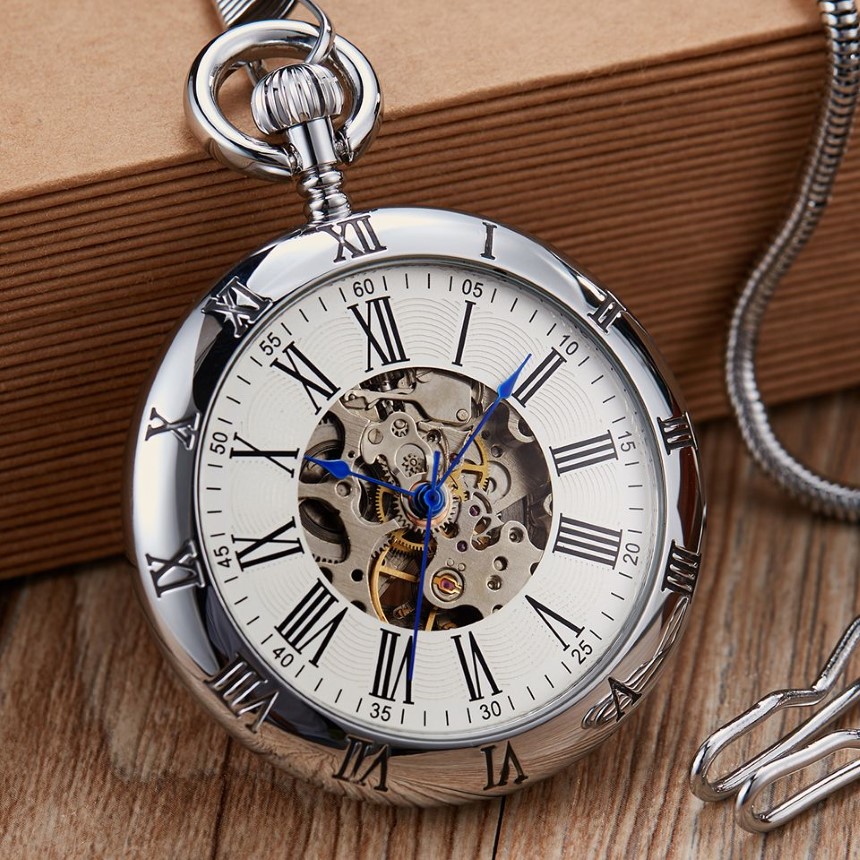 Retro Silver Gold Automatic Mechanical Pocket Watch Men Women Luxury Copper Watches Skeleton Steampunk FOB Watch Chain Pendants CX316b