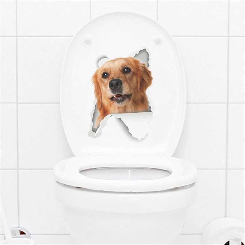 Adesivos de banheiro Gato bonito cachorro quebrou o buraco do adesivo de banheiro para decoração de interiores Diy 3d Ainimal arte para parede Cartoon Puppy pcv adesivos de parede 240319