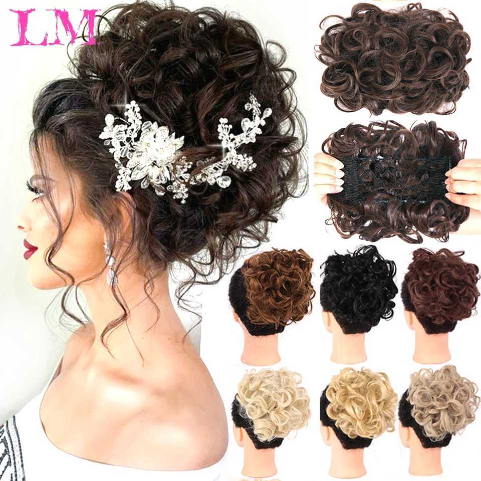 Parrucche sintetiche Accessori capelli LiangMo Sposa Chignon grande e disordinato Chignon riccio con pettine Clip in capelli Coda Copri coda di cavallo Capelli sintetici naturali finti 240328 240327