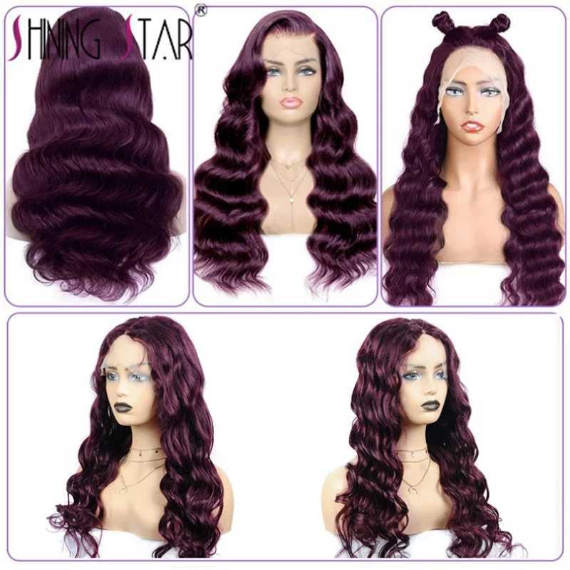 Synthetic Wigs Synthetic Wigs Burgundy 13X6 Body Wave Lace Frontal Human Hair Wig Red 99J Colored Human Hair 13x4 Lace Front Wig Woman Pre-Plucked Real Wig 240327