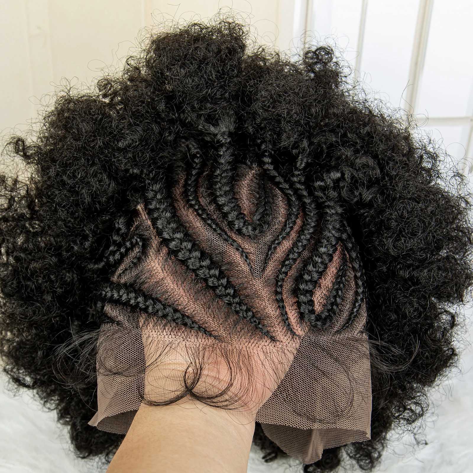 Synthetic Wigs New Synthetic 13x6 Lace Frontal Braided Wig Kinky Curly Hair Wigs Curly Bob Wig with Buns for Afro Balck Women with Baby Hair 240328 240327