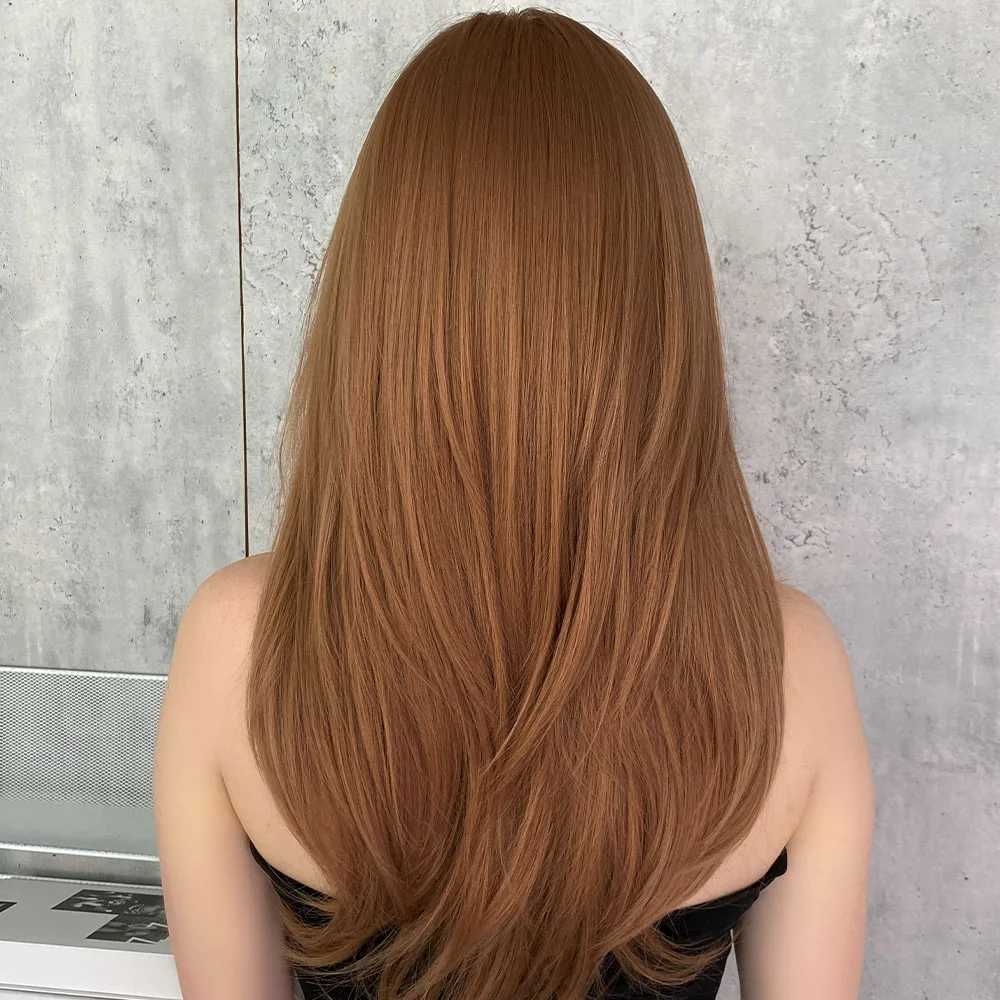 Perucas sintéticas cosplay perucas de comprimento médio café marrom perucas para mulheres cabelo natural ondulado perucas cosplay resistente ao calor perucas de fibra sintética uso diário cabelo falso 240327