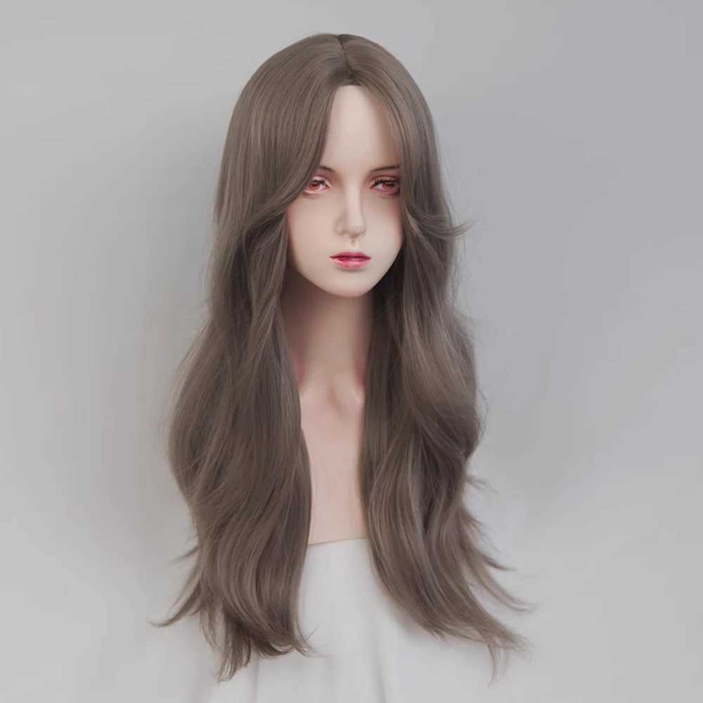 Perucas sintéticas vicwig sintética longa reta ondulada perucas marrons parte média lolita cosplay feminino peruca de cabelo natural para festa diária 240329