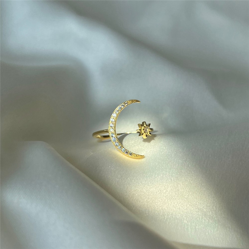 Anello in oro 18 carati con stella di luna donna festa in argento sterling 925 5A zirconi amore anelli con diamanti gioielli di lusso amiche delle donne confezione regalo apertura regolabile