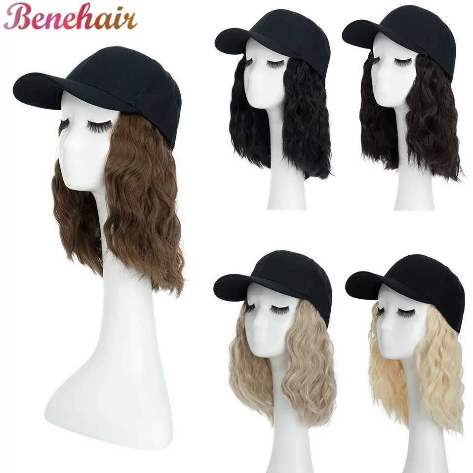 Syntetiska peruker Syntetiska peruker Benehair Hat Wig For Women 8 Inches Wave Baseball Cap Wig Wig With Curly Hair Wig Syntetisk våg Wig Hat Justerbar brun 240329