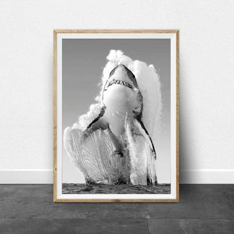 Toilet Stickers Shark white shark black white posters and prints monochrome nature wall painting on canvas photos for living room Home Decor 240319