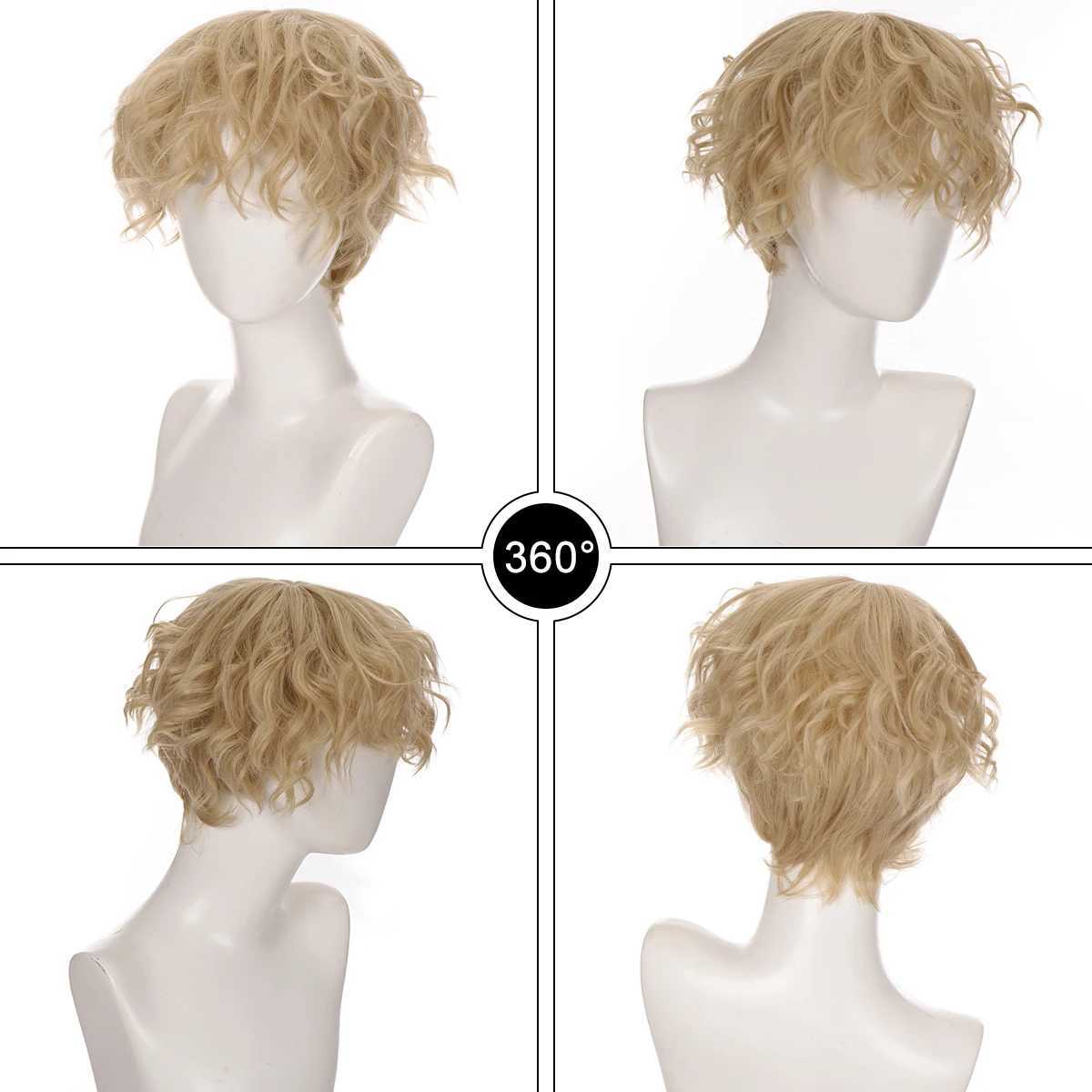 Synthetic Wigs Lace Wigs MSTN Synthetic Good Quality Short Curly Wigs for Men Boys Black Blonde Hair Halloween Party Wig Heat Resistant Daily Cosplay Wig 240327