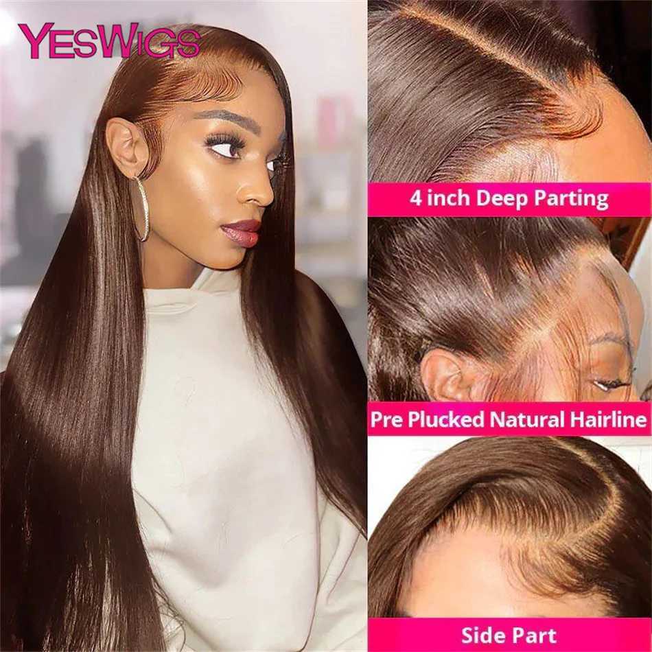 Synthetic Wigs Synthetic Wigs 13x6 Chocolate Brown Straight Lace Front Wig HD Transparent Lace Frontal Wig Human Hair Pre plucked Colored Human Hair Wigs 180% 240327