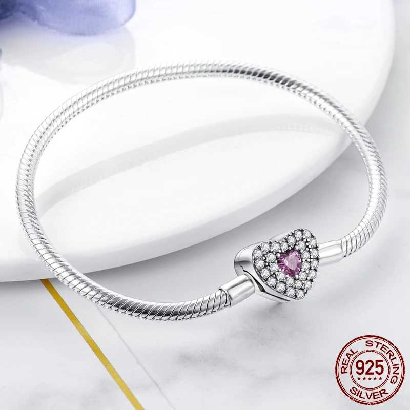 Bangle 2022 new original Design sparkling butterfly paw heart snake chain bracelet matched bead pendant DIY women 925 silver jewelry 240319