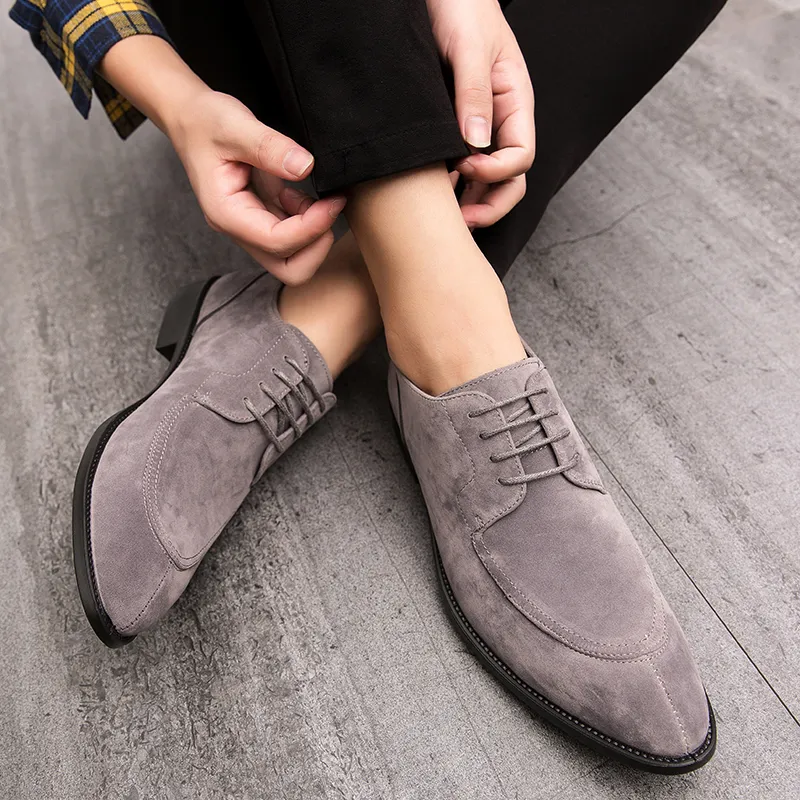 Suede Men Shoes Coffee Black Breathable Lace-up Casual Shoes Oxfords Flock Handmade Dress Shoes