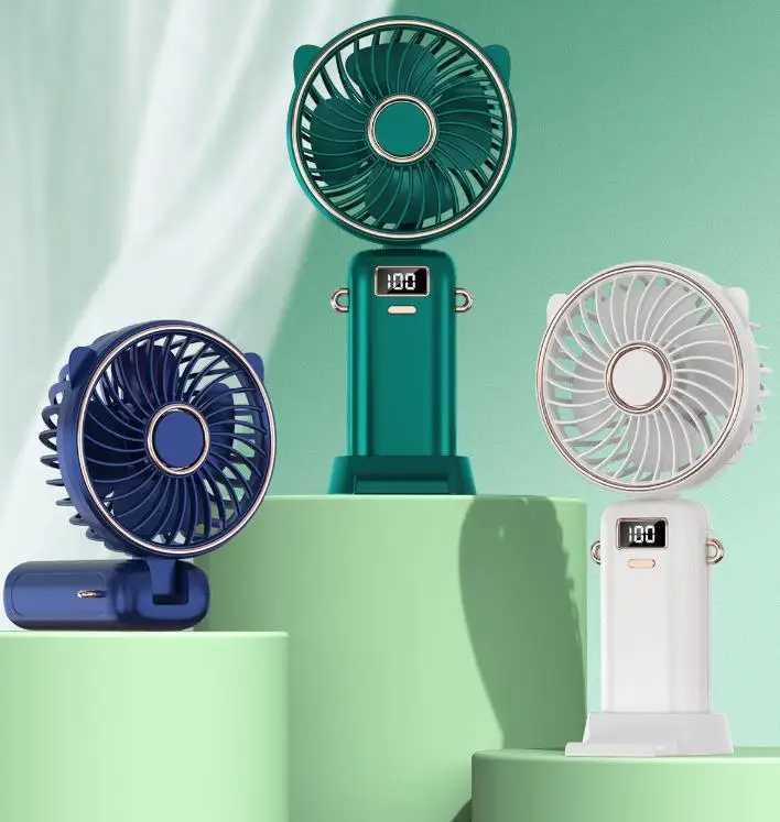 Electric Fans 4000mAh Handheld Mini Windmill Foldable Portable Neck Hanging Fans 5 Speed USB Rechargeable Fan With Phone Stand And Display 240319